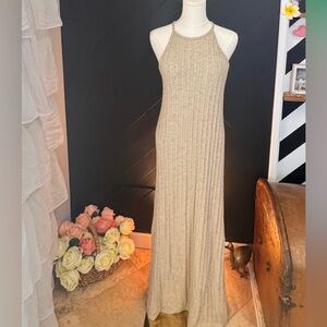 Anthropologie Amadi Caroline Ribbed Knit Halter Maxi Dress in Oatmeal XL